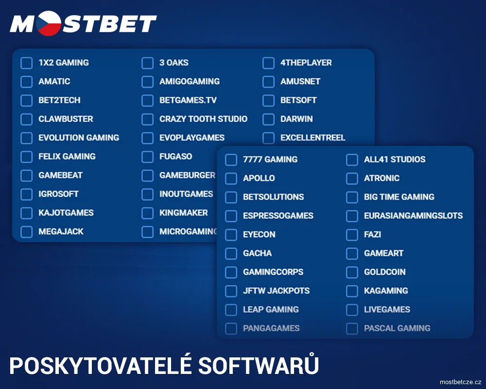 Vývojáři her v kasinu Mostbet Česko